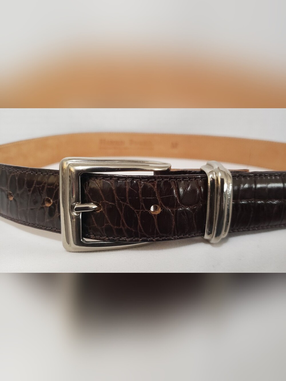 Harold Powell Made In Italy Brown Aligator Print Leather Belt Size Medium